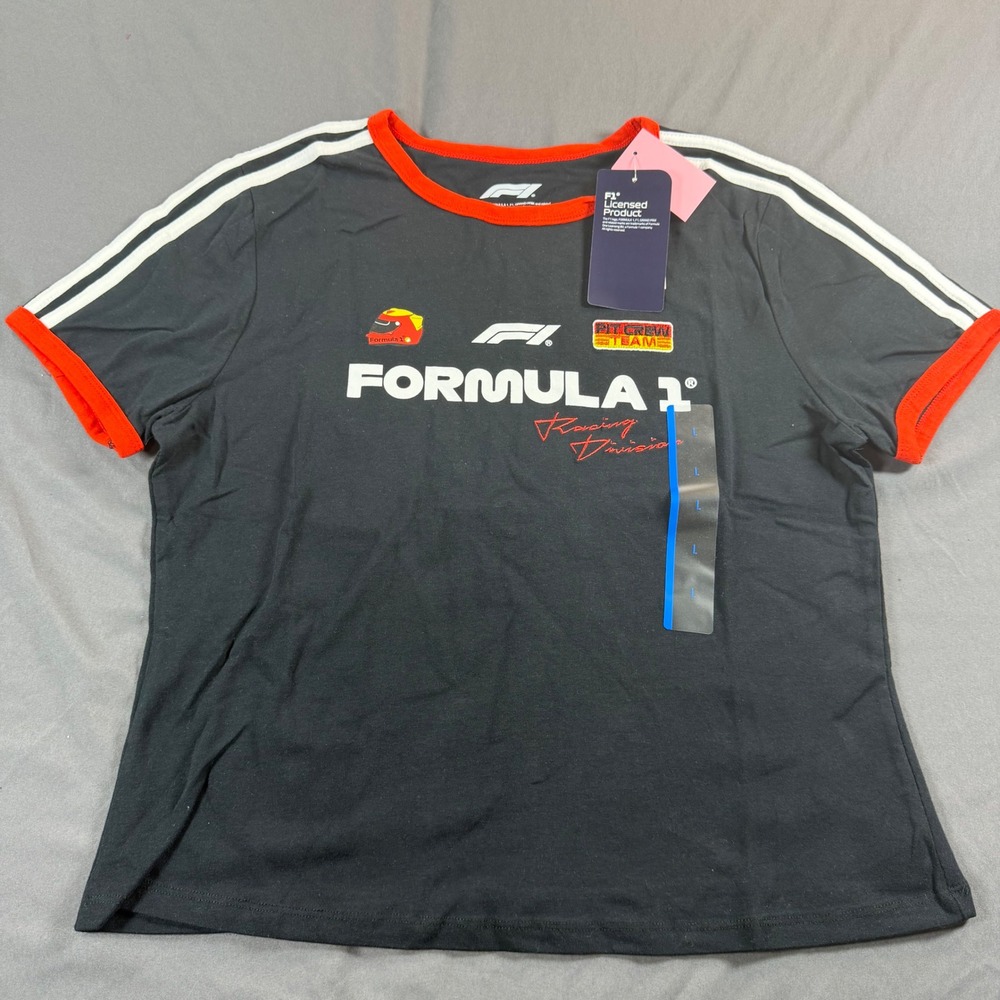 F1 Formula 1 Racing Division Kids Ringer T-Shirt Black Red Large L NWT